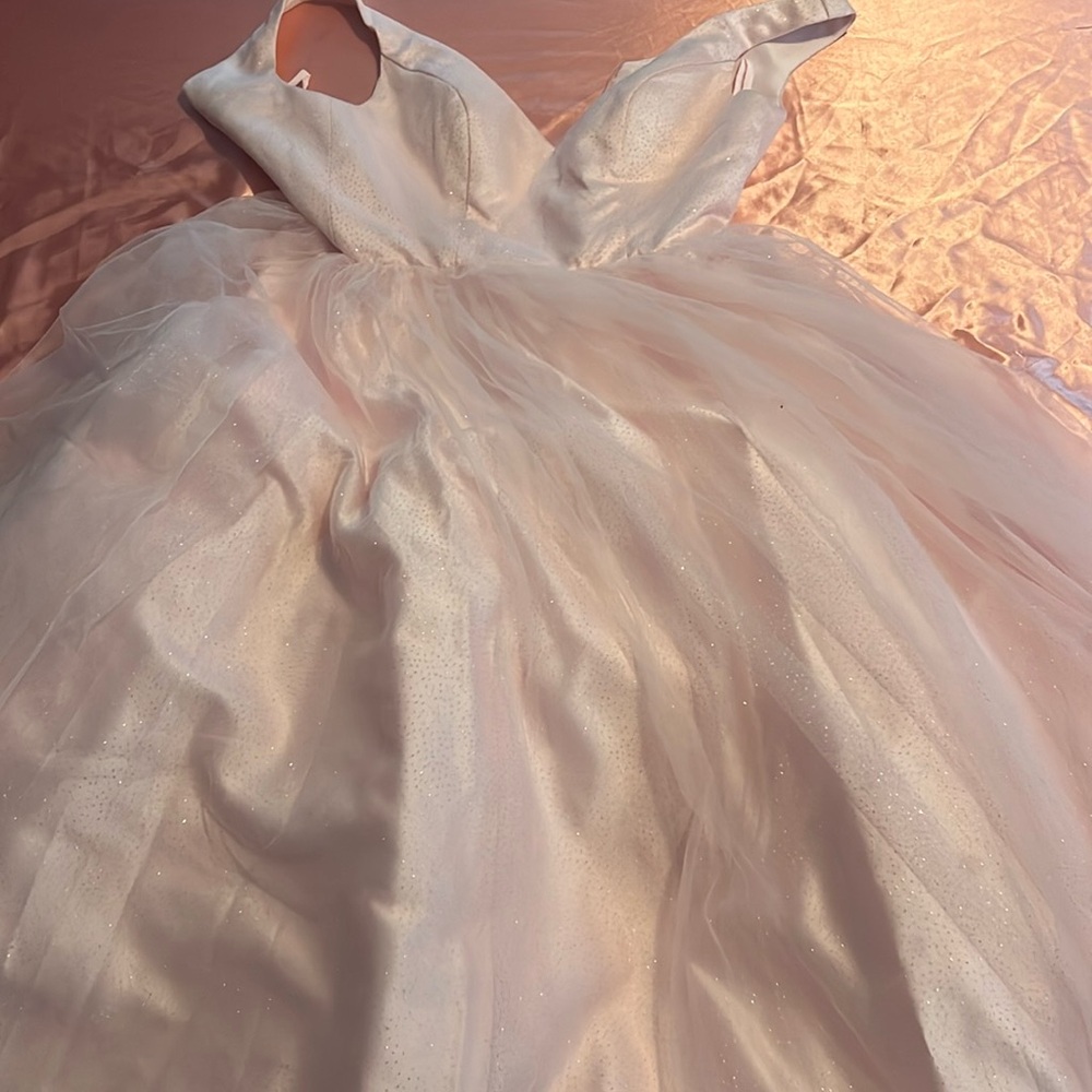 light pink sparkly flowy prom gown